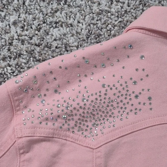 Ethyl Premium Denim Rhinestone Pink Western Jacket Country Cowgirl Womens Large - Picture 8 of 13